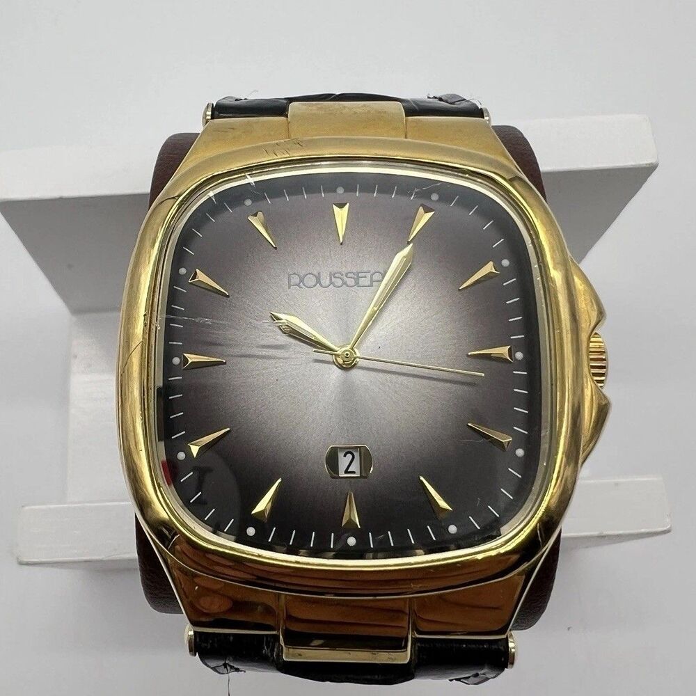 Rousseau Model 14046 Mens Lorenzo Collection Square Gold Tone